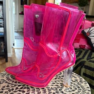 Neon Cowboy Transparent Pink LED Women's Boots w Battery